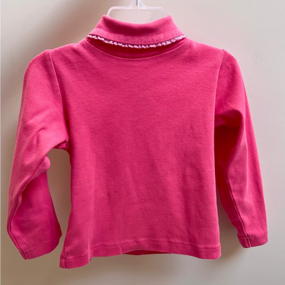 Jacadi Girl’s Pink Long Sleeve Cotton Turtleneck Top Ruffle Trim - 36M / 3T